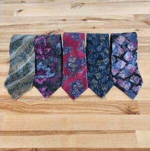 Vintage Damon All Silk Neckties 5 Tie Lot Classic Menswear 3-3.5" wide